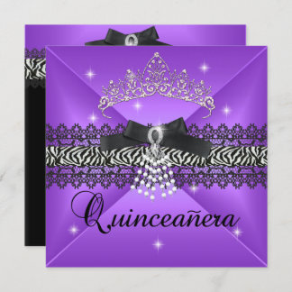 Zebra Quinceanera 15. Geburtstagsparty Lila Black Einladung