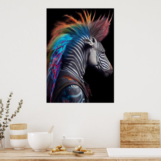 Zebra Rainbow Mohawk - Weirdcore RainbowPunk Poster (Küche)