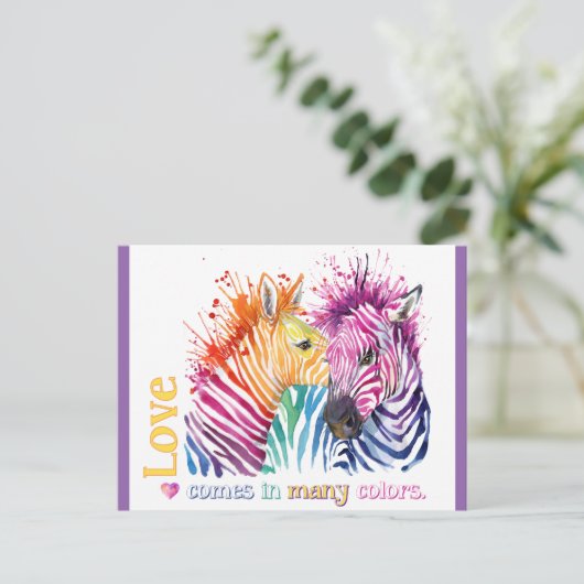 Zebra Rainbow Postcard Postkarte (Stehend Vorderseite)