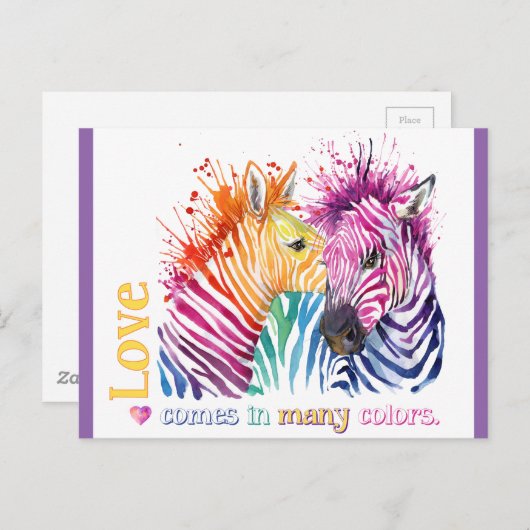 Zebra Rainbow Postcard Postkarte (Vorne/Hinten)
