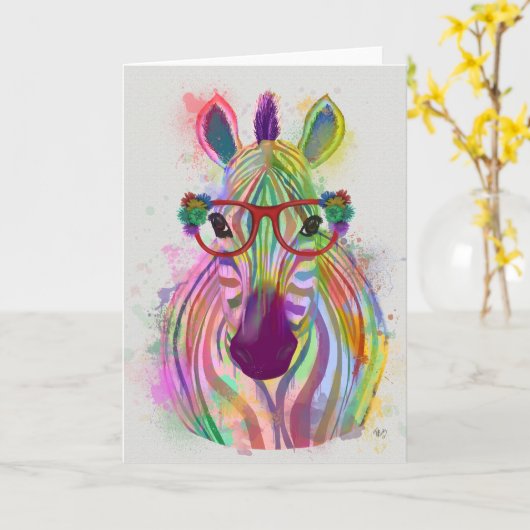 Zebra Rainbow Splash Karte (Gelbe Blume)