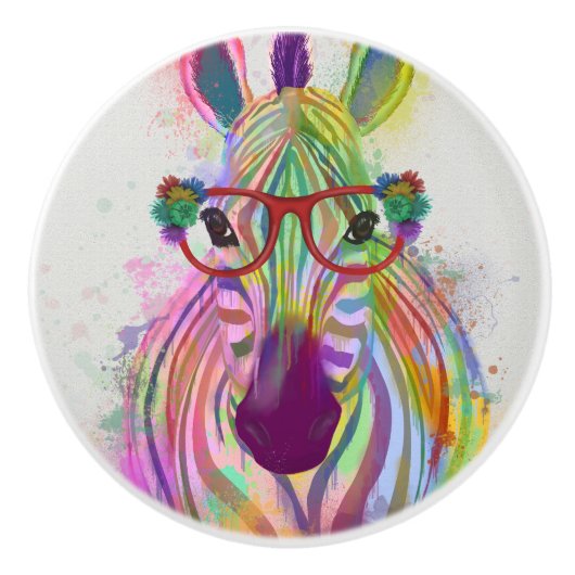 Zebra Rainbow Splash Keramikknauf (Vorderseite)