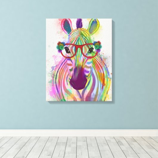 Zebra Rainbow Splash Leinwanddruck (Insitu (Holzboden))
