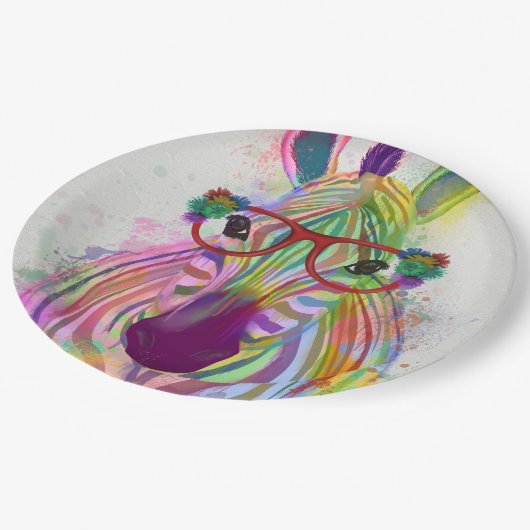 Zebra Rainbow Splash Pappteller (Schrägansicht)