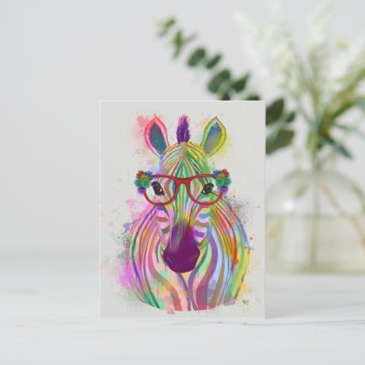 Zebra Rainbow Splash Postkarte (Stehend Vorderseite)