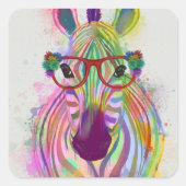 Zebra Rainbow Splash Quadratischer Aufkleber (Vorderseite)
