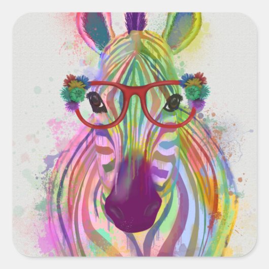 Zebra Rainbow Splash Quadratischer Aufkleber (Vorderseite)