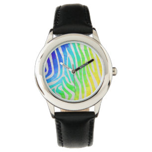 Zebra Rainbow und White Print Armbanduhr
