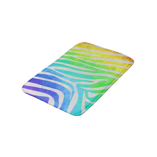 Zebra Rainbow und White Print Badematte (Schrägansicht)