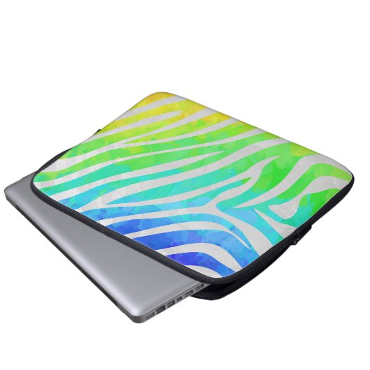 Zebra Rainbow und White Print Laptopschutzhülle (Vorne Knopf)