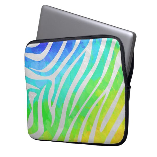 Zebra Rainbow und White Print Laptopschutzhülle (Vorderseite Links)