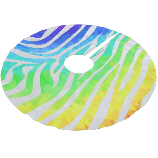 Zebra Rainbow und White Print Polyester Weihnachtsbaumdecke (Schrägansicht)