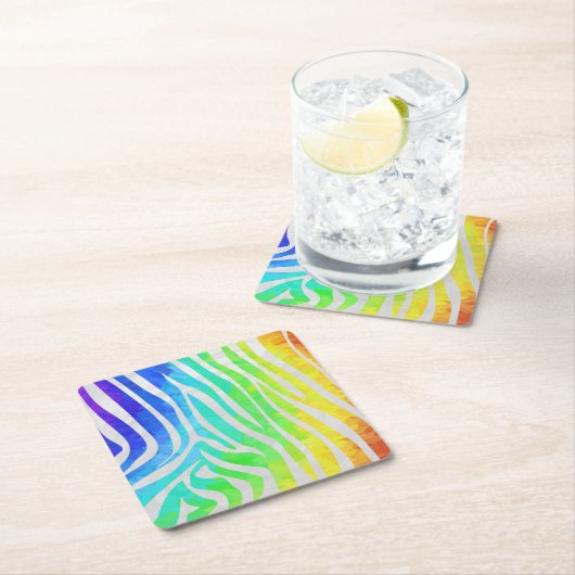 Zebra Rainbow und White Print Rechteckiger Pappuntersetzer (Vor Ort)
