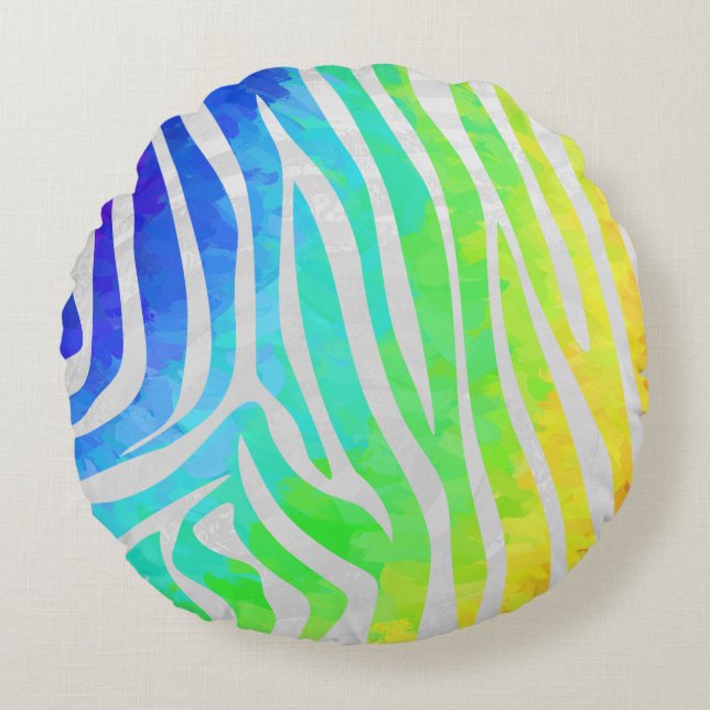 Zebra Rainbow und White Print Rundes Kissen (Vorderseite)