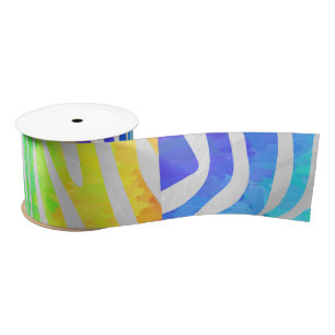 Zebra Rainbow und White Print Satinband