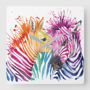 Zebra Rainbow Wall Clock Quadratische Wanduhr