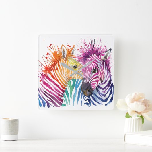 Zebra Rainbow Wall Clock Quadratische Wanduhr (Zuhause)