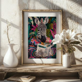 Zebra Reading a Book Maximalist Animal Art Poster