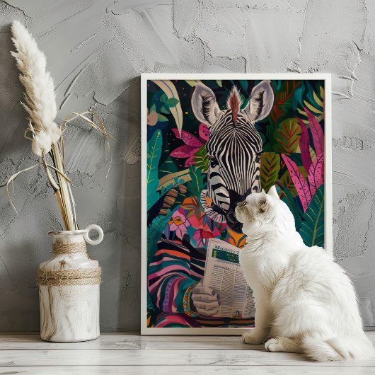 Zebra Reading a Book Maximalist Animal Art Poster