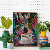 Zebra Reading a Book Maximalist Animal Art Poster