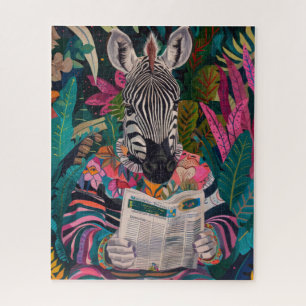 Zebra Reading a Book Maximalist Animal Art Puzzle