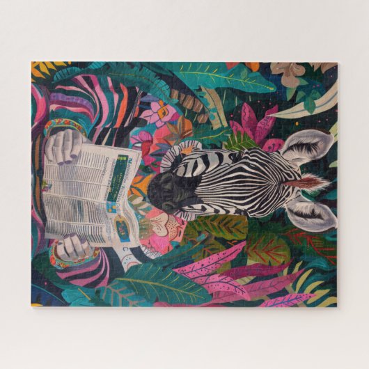 Zebra Reading a Book Maximalist Animal Art Puzzle (Horizontal)