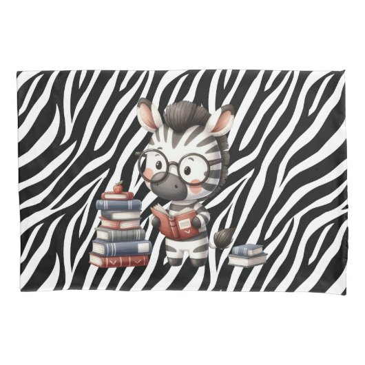 Zebra Reading Bücher. Kissenbezug (Vorderseite)