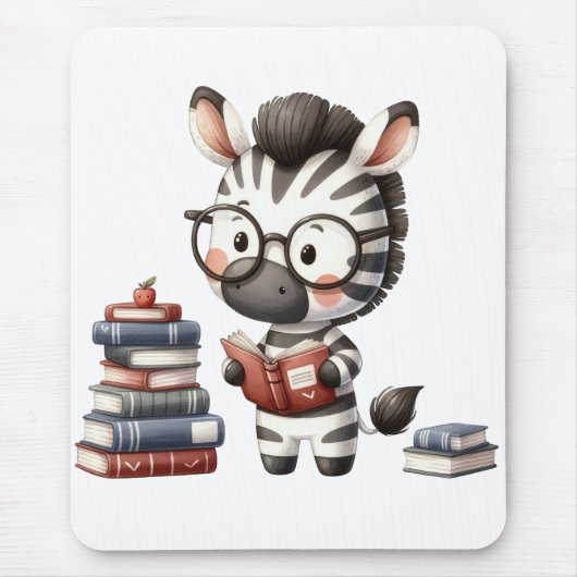 Zebra Reading Bücher. Mousepad (Vorne)