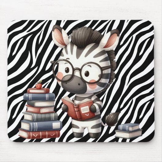 Zebra Reading Bücher. Mousepad (Vorne)