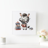 Zebra Reading Bücher. Quadratische Wanduhr (Zuhause)