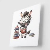 Zebra Reading Bücher. Quadratische Wanduhr (Winkel)