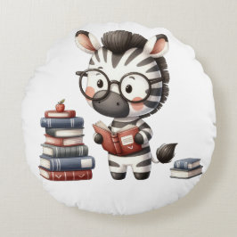 Zebra Reading Bücher. Rundes Kissen