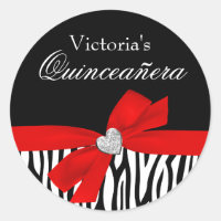Zebra Red Bow Diamond Quinceanera