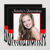 Zebra Red Foto Quinceanera Einladungen (Vorne/Hinten)