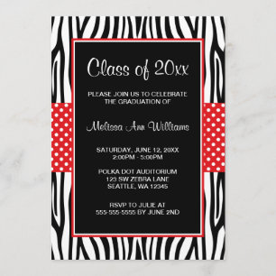 Zebra Red Polka Dot Abschluss Ankündigung