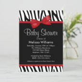 Zebra Red Printed Bow Baby Dusche Einladung (Stehend Vorderseite)