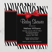 Zebra Red Printed Bow Baby Dusche Einladung (Vorne/Hinten)