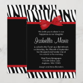 Zebra Red Printed Bow Bat Mitzvah Einladungen (Vorne/Hinten)