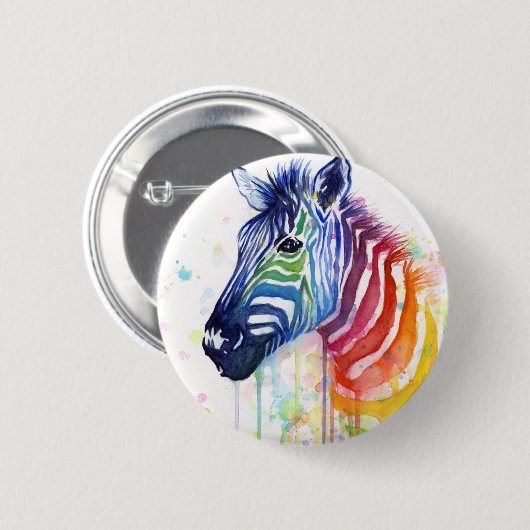 Zebra-Regenbogen-Aquarell-Knopf Button (Vorne & Hinten)