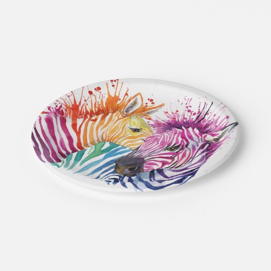 Zebra-Regenbogen-Party-Waren Pappteller (Schrägansicht)