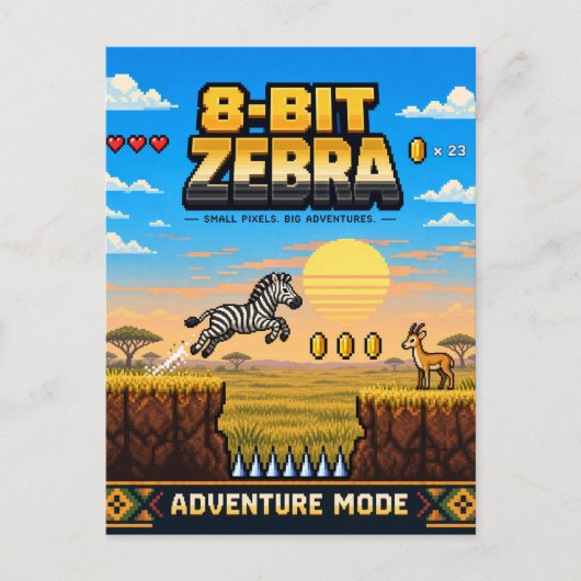 Zebra, Retro-8-Bit-Pixelkunst Postkarte (Vorderseite)