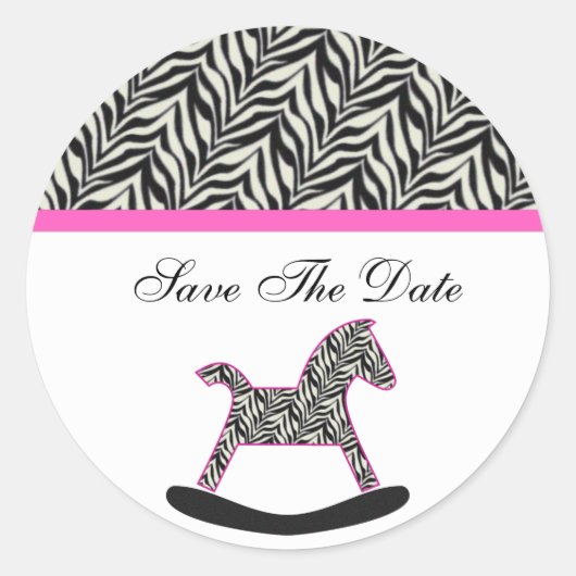 Zebra Rocking Horse Save the Date Stickers (Vorderseite)