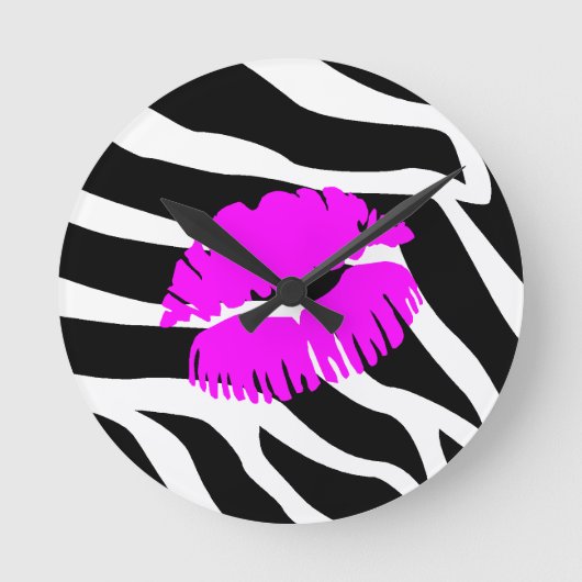 Zebra-Rosa-Kuss-Uhr Runde Wanduhr (Vorderseite)