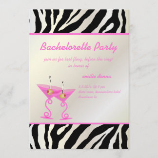 Zebra/Rosa Martini Junggeselinnen-Abschied Einladung