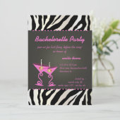 Zebra/Rosa Martini Junggeselinnen-Abschied Einladung (Stehend Vorderseite)