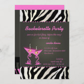Zebra/Rosa Martini Junggeselinnen-Abschied Einladung (Vorne/Hinten)