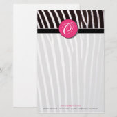 Zebra; rosa Monogramm Briefpapier (Vorne/Hinten)
