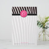 Zebra; rosa Monogramm Briefpapier (Stehend Vorderseite)