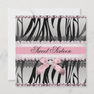 Zebra Rosa Schleife Pink Zebra Sweet 16 Geburtstag Einladung