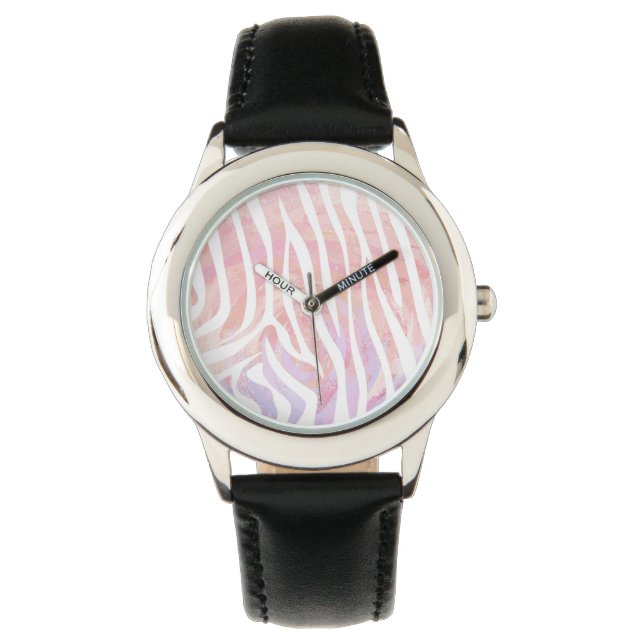 Zebra Rosa und Weiß Armbanduhr (Vorderseite)